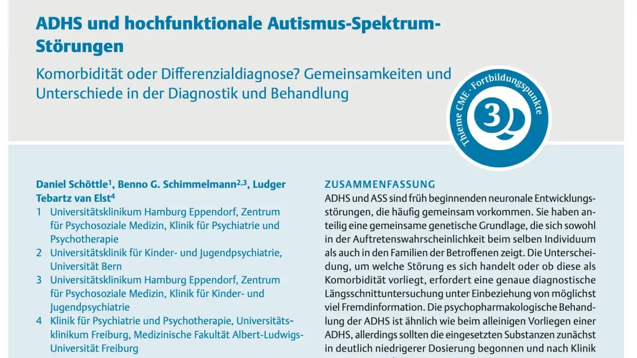 Titel: ADHS und hochfunktionale Autismus-Spektrum-Störungen. Wann kann man Autismus feststellen? Die Zusammenfassung erklärt die Komorbidität und Diagnostik.