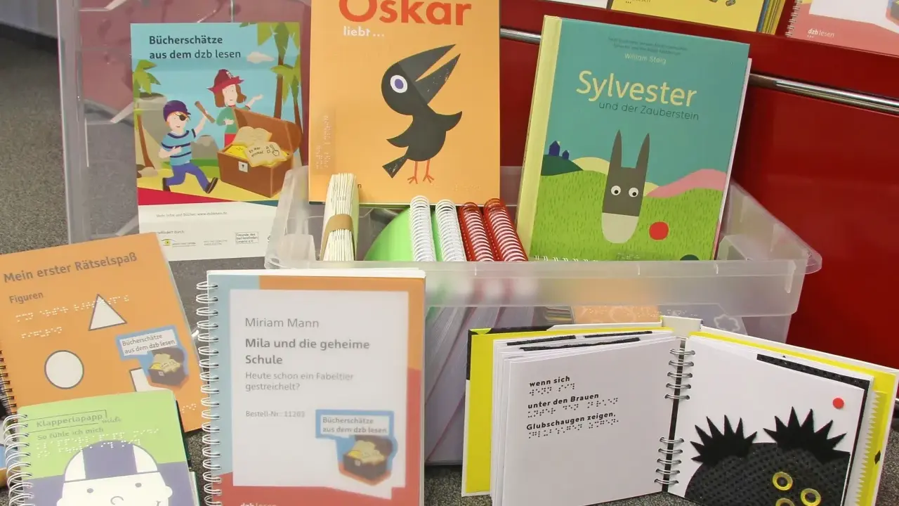 Bilderbücher mit Brailleschrift für das Lesen mit Kindern. Piraten, ein Vogel und ein Zauberstein laden zum Entdecken ein.