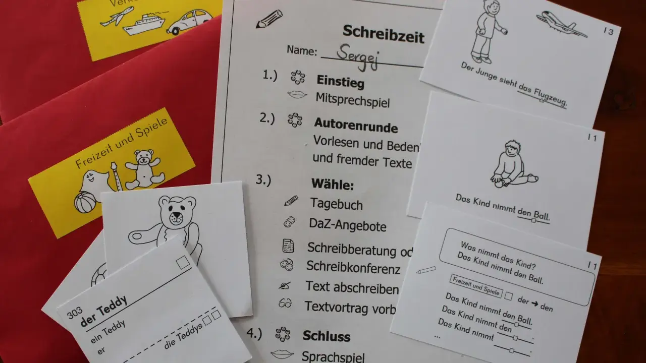 Schreibzeit-Übung mit Sergei. DaZ-Angebote und Schreibübungen sind auf dem Arbeitsblatt.