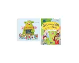 Zwei Buchcover von Daniela Kunkel: Ein grünes Monster mit Kindern vor der Schule und ein weiteres mit Kindern vor der 1. Klasse.