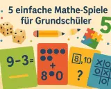 Bunte Karten mit Rechenaufgaben, Würfel und ein Bleistift – alles für spielerisches Rechnen lernen.