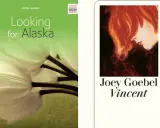 Zwei Coming-of-Age-Romane: "Looking for Alaska" von John Green mit einer weißen Blüte und "Vincent" von Joey Goebel mit einem Porträt.