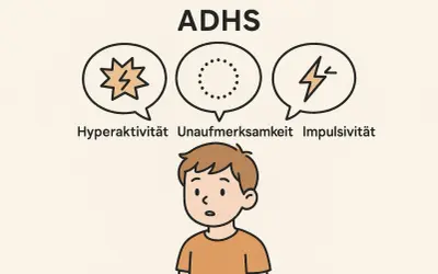 Ein Junge mit ADHS, dessen Gedanken von Hyperaktivität, Unaufmerksamkeit und Impulsivität geprägt sind.