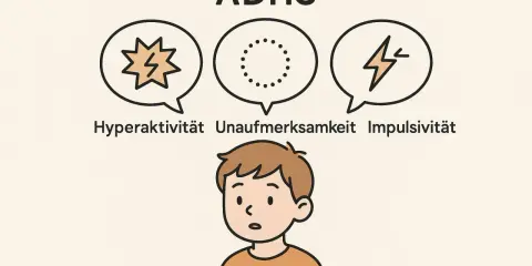 Ein Junge mit ADHS, dessen Gedanken von Hyperaktivität, Unaufmerksamkeit und Impulsivität geprägt sind.