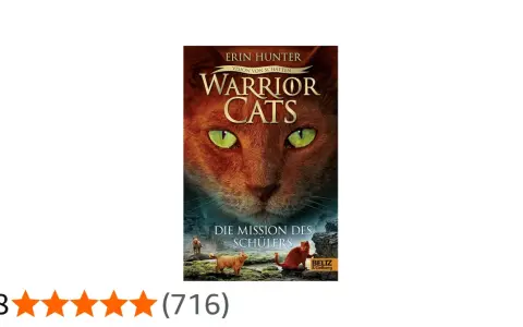 Cover von "Warrior Cats: Die Mission des Schülers" mit einem großen, roten Katerkopf und drei kleineren Katzen im Vordergrund.