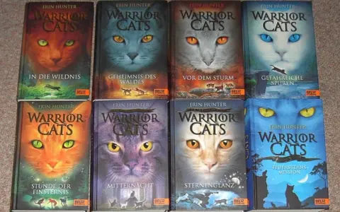 Acht Bücher der "Warrior Cats"-Reihe von Erin Hunter, die zeigen, wie viele Staffeln es gibt.
