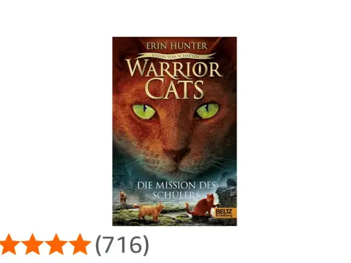 Cover von "Warrior Cats: Die Mission des Schülers" mit einem großen, roten Katerkopf und drei kleineren Katzen im Vordergrund.