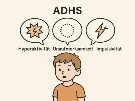 Ein Junge mit ADHS, dessen Gedanken von Hyperaktivität, Unaufmerksamkeit und Impulsivität geprägt sind.