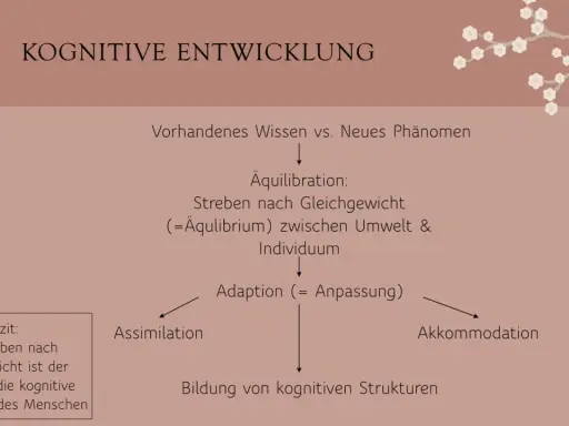 Piagets Theorie der kognitiven Entwicklung: Äquilibration als Streben nach Gleichgewicht, das durch Assimilation und Akkommodation zur Bildung neuer Strukturen führt.