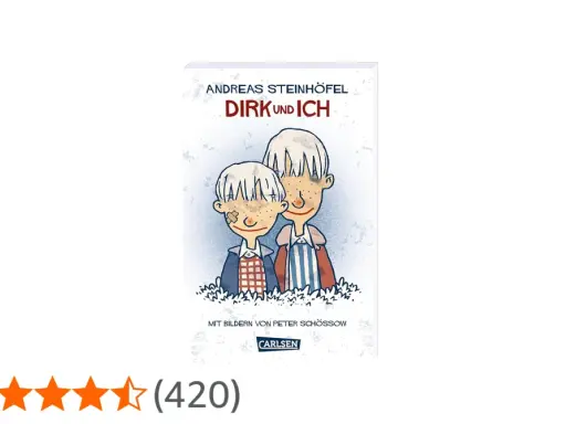 Buchcover "Dirk und ich" von Andreas Steinhöfel. Zwei Jungen mit blonden Haaren und Sommersprossen, einer mit Pflaster auf der Wange.