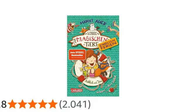 Ida und Rabbat genießen die endlich Ferien. Ein Mädchen mit einem Getränk und ein Fuchs mit Taucherbrille auf dem Buchcover "Die Schule der magischen Tiere".