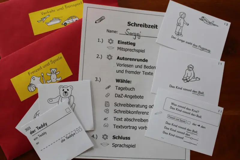Schreibzeit-Übung mit Sergei. DaZ-Angebote und Schreibübungen sind auf dem Arbeitsblatt.
